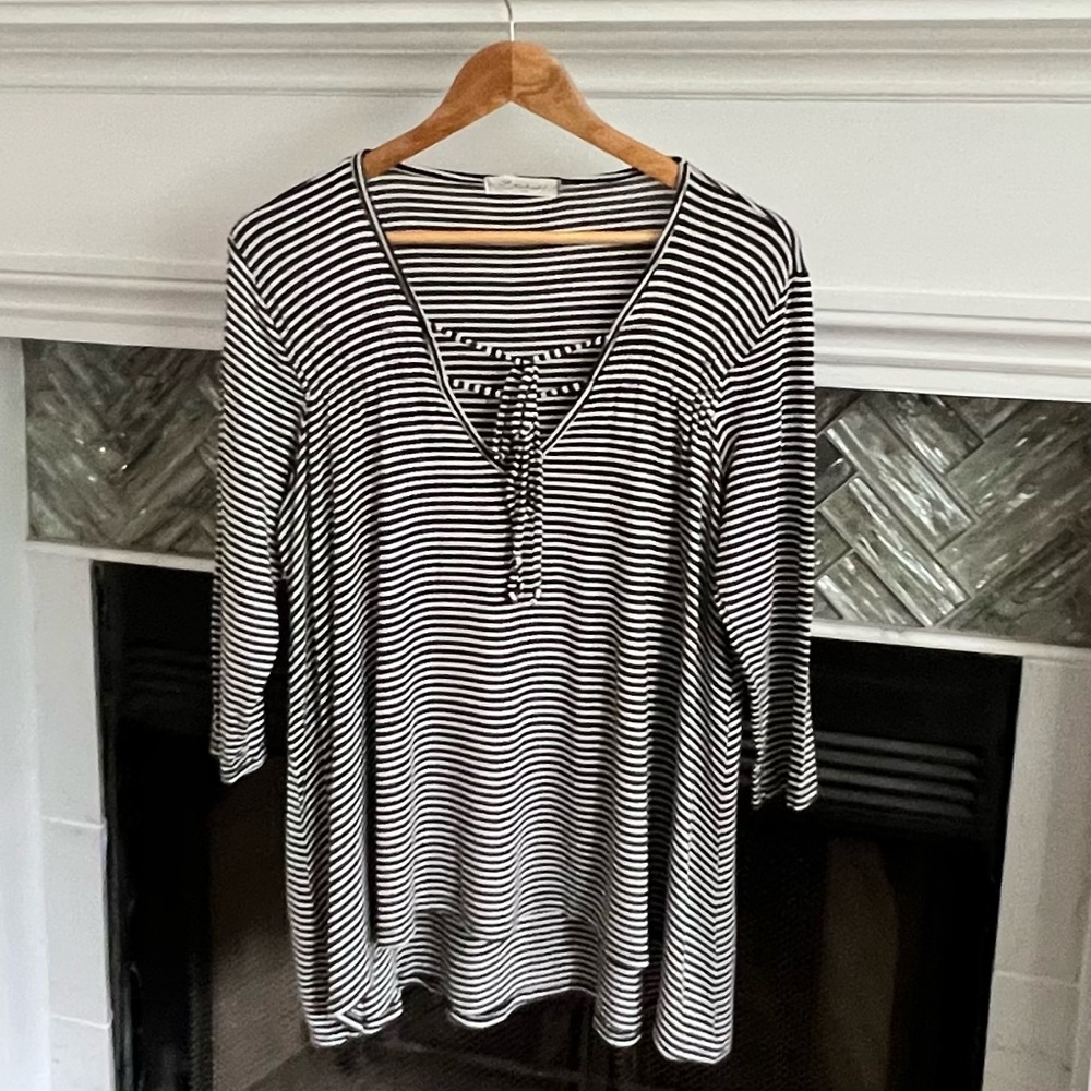 Anthro ETCHED Modal DOUBLE TIE V-Neck HI LO Flowy Stretch 3/4 Sleeve TOP XL